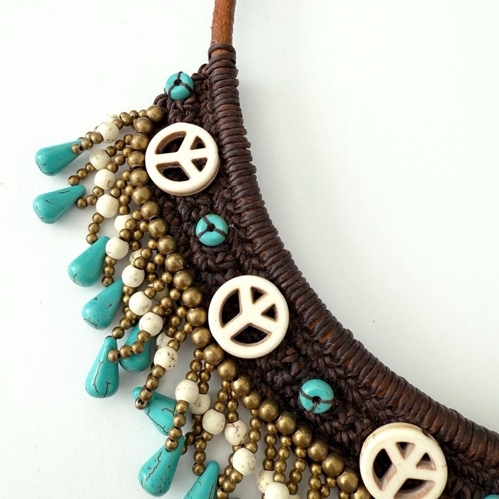 Statement Turquoise Macrame Boho Collar Necklace - image 3